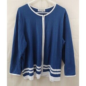 C.D. Daniels Womens Top 1X Zip Front Jacket Cotton Blue White Striped